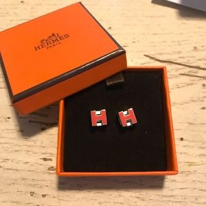 Hermès H cubed red enamel sterling silver earrings